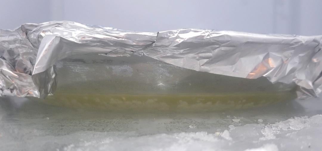 Crystals seen stuck to the inside of the dish like snow in a snow globe. It’s beautiful.