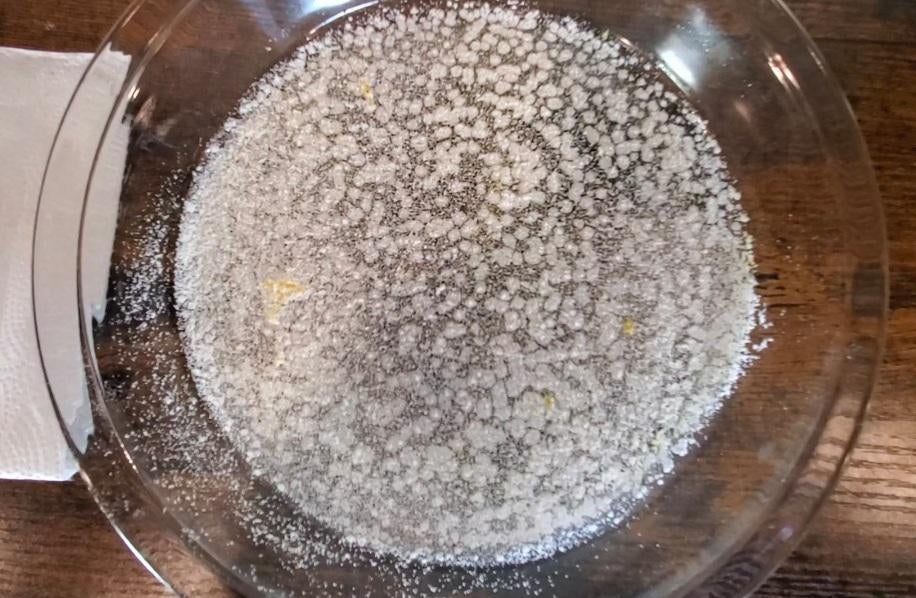 First pull crystals dry and ready to be collected. Notice the dish itself is also dry from any condensation